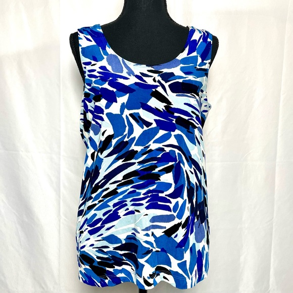 Chico’s Travelers Blue Abstract Sleeveless Tank Top Size 2 Large Made in USA - Picture 1 of 7